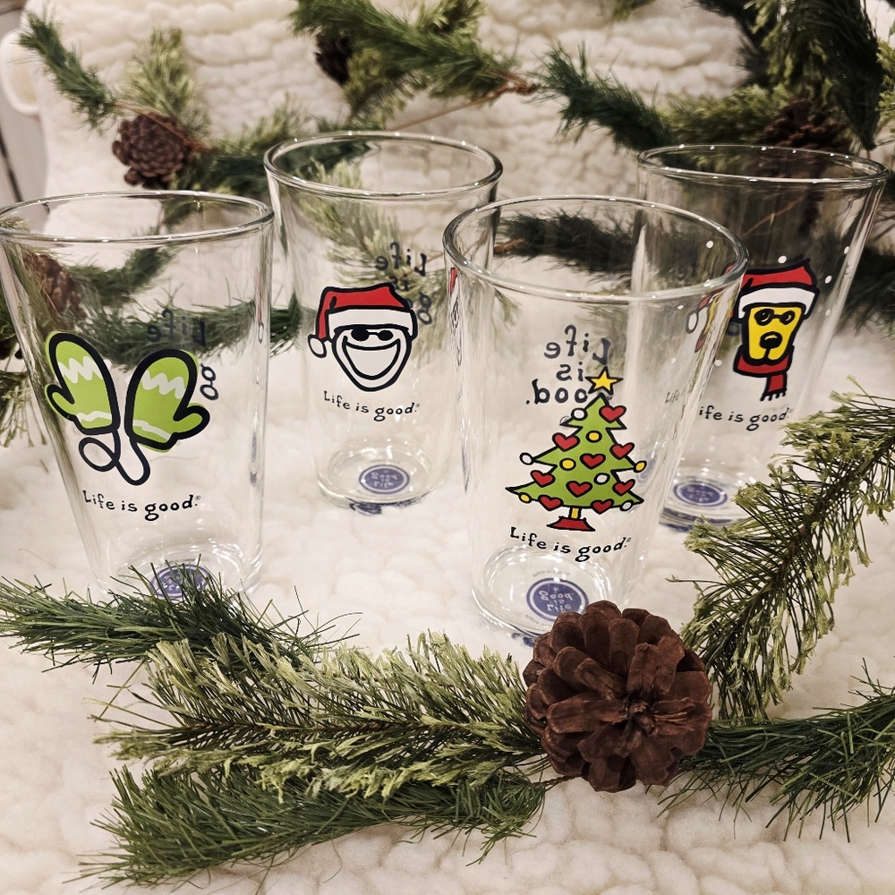 Life Is Good Christmas Highball Glass Set of 4